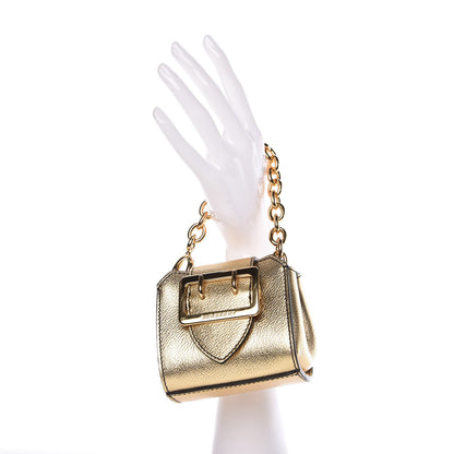 Burberry Metallic Soft Grain Calfskin Micro Buckle Tote Charm Gold 3 of 8