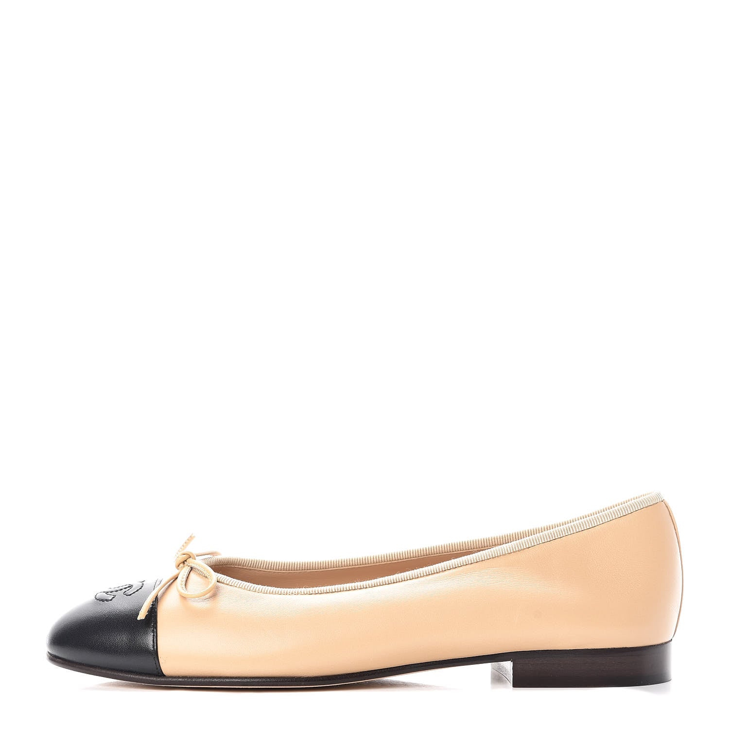 Chanel Lambskin Cap Toe Ballerina Flats 38 Beige Black 1 of 10