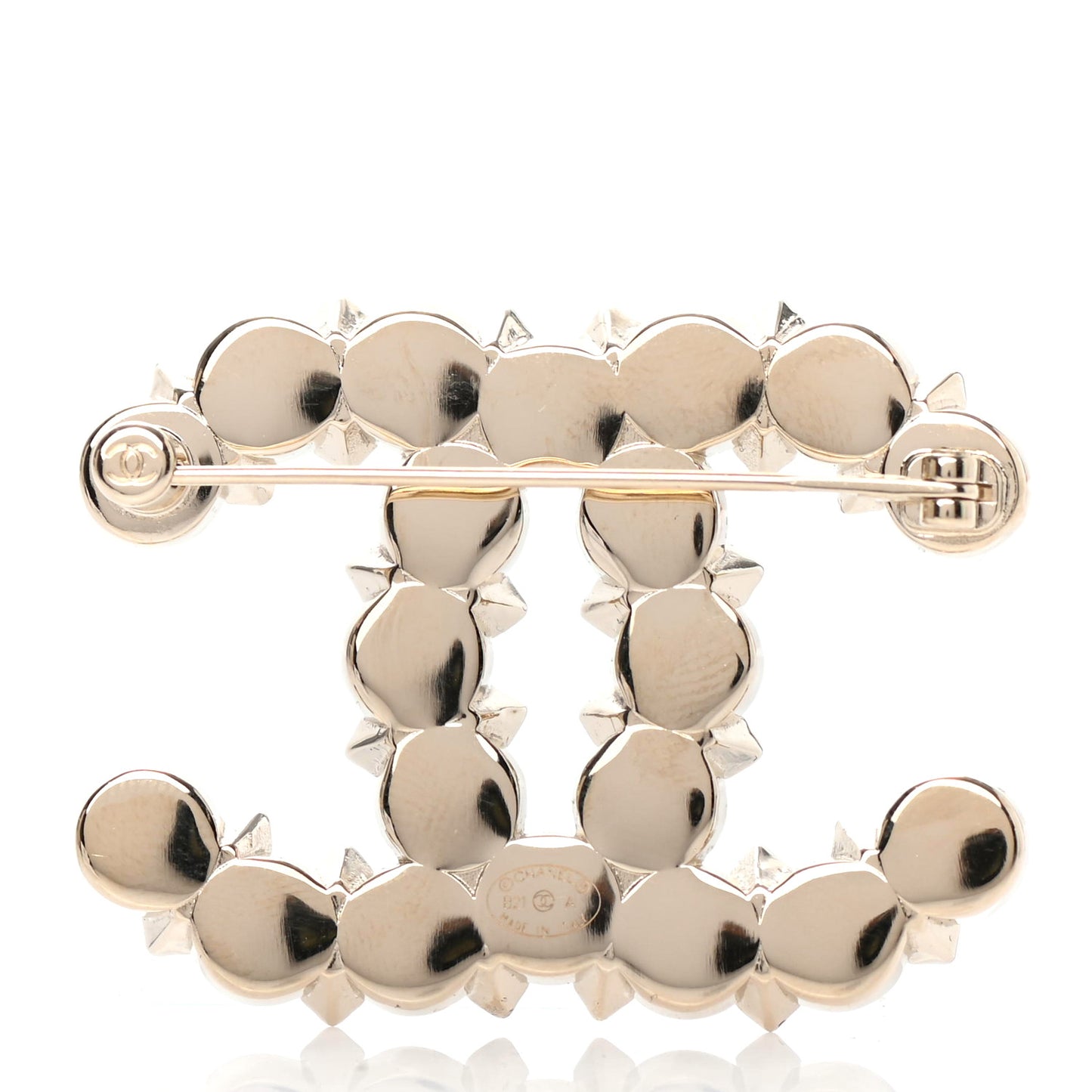 Crystal Pearl CC Brooch Gold