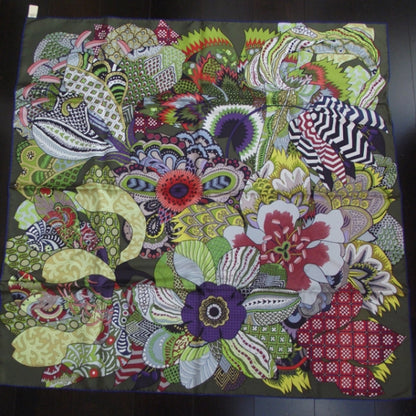 Hermes Silk Fleurs D'Indiennes Scarf 90 Kaki 1 of 8