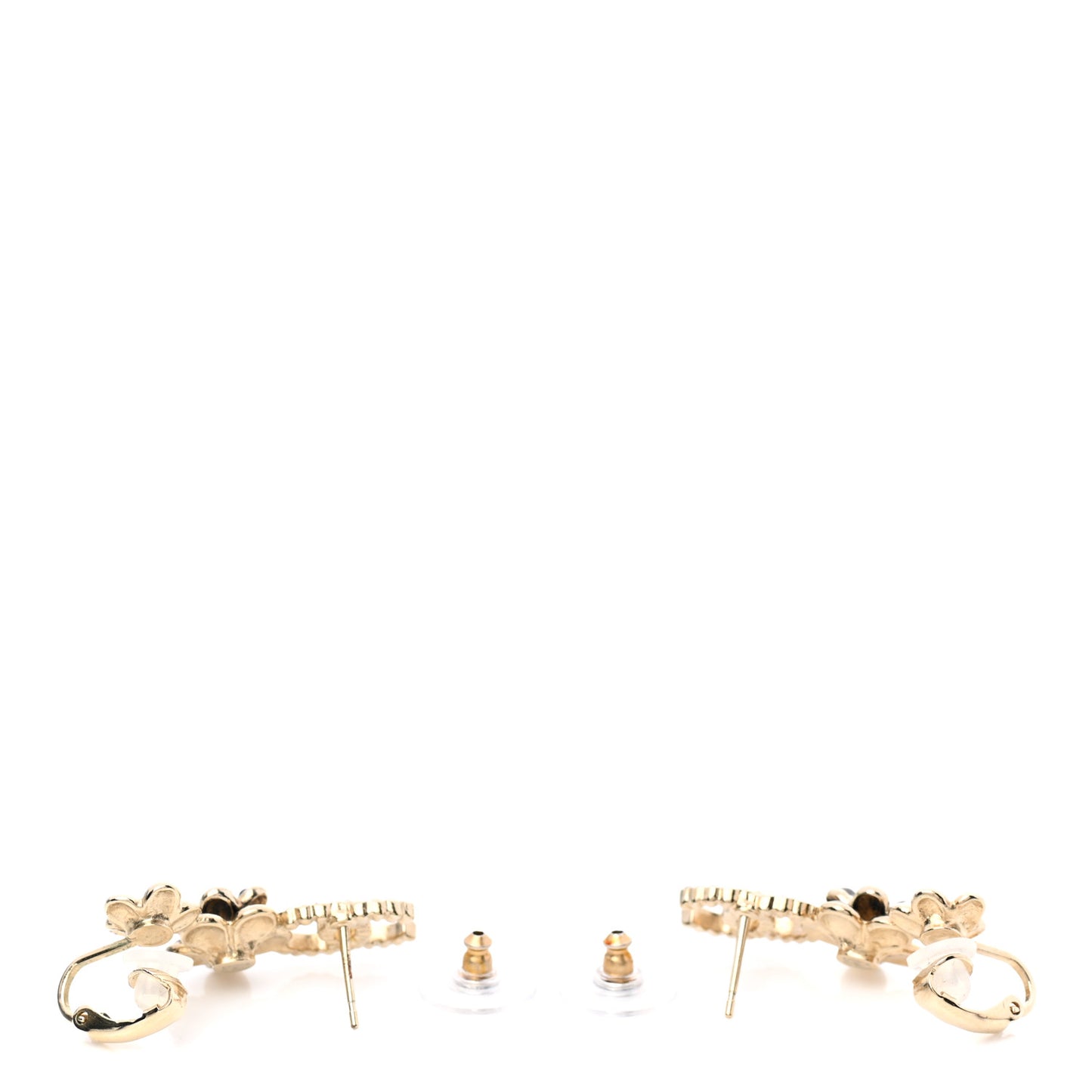 Crystal Enamel Flower CC Earrings Gold White Black