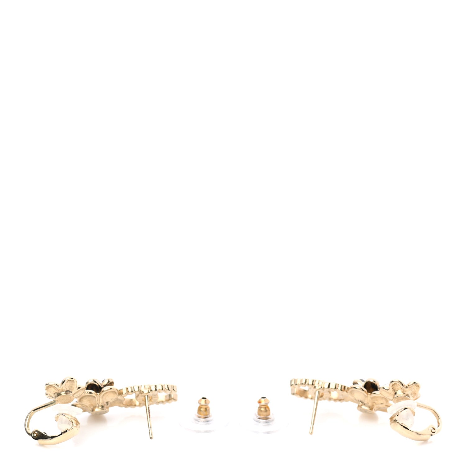 Chanel Crystal Enamel Flower CC Earrings Gold White Black 3 of 5