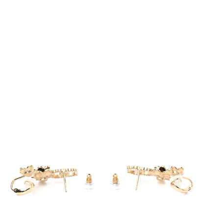 Chanel Crystal Enamel Flower CC Earrings Gold White Black 3 of 5