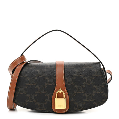 Celine Triomphe Canvas Calfskin Tabou Clutch on Strap Tan 1 of 8