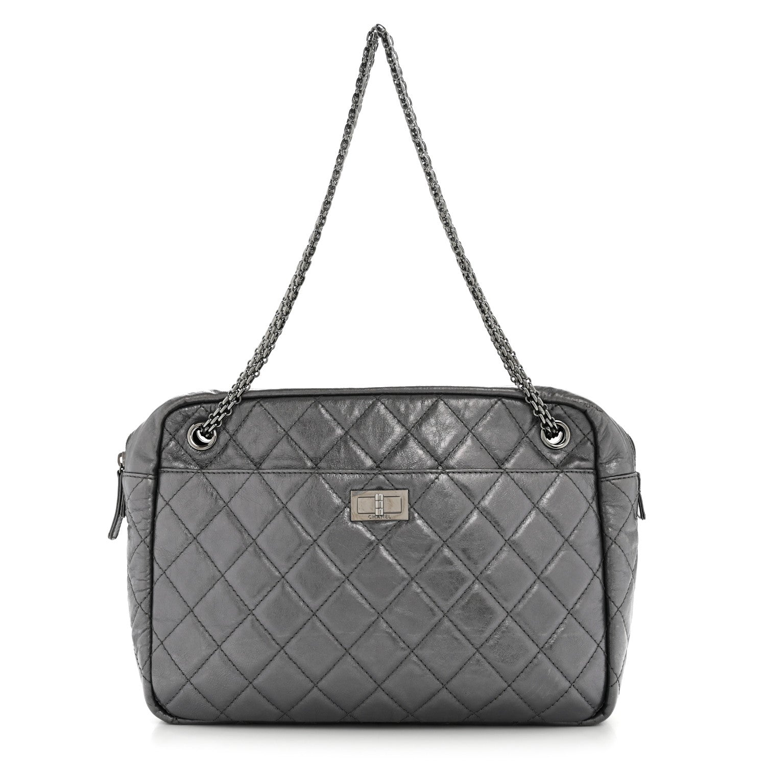 Chanel Metallic Aged Calfskin Quilted Large Reissue Camera Case Silver 1 of 13