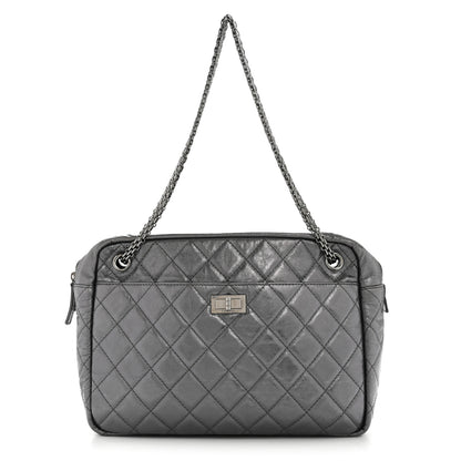 Chanel Metallic Aged Calfskin Quilted Large Reissue Camera Case Silver 1 of 13