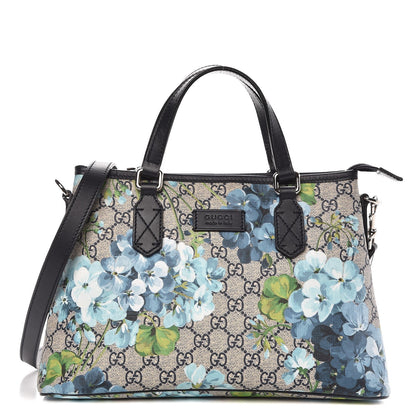 Gucci GG Supreme Monogram Blooms Small Zippered Tote Blue 1 of 11