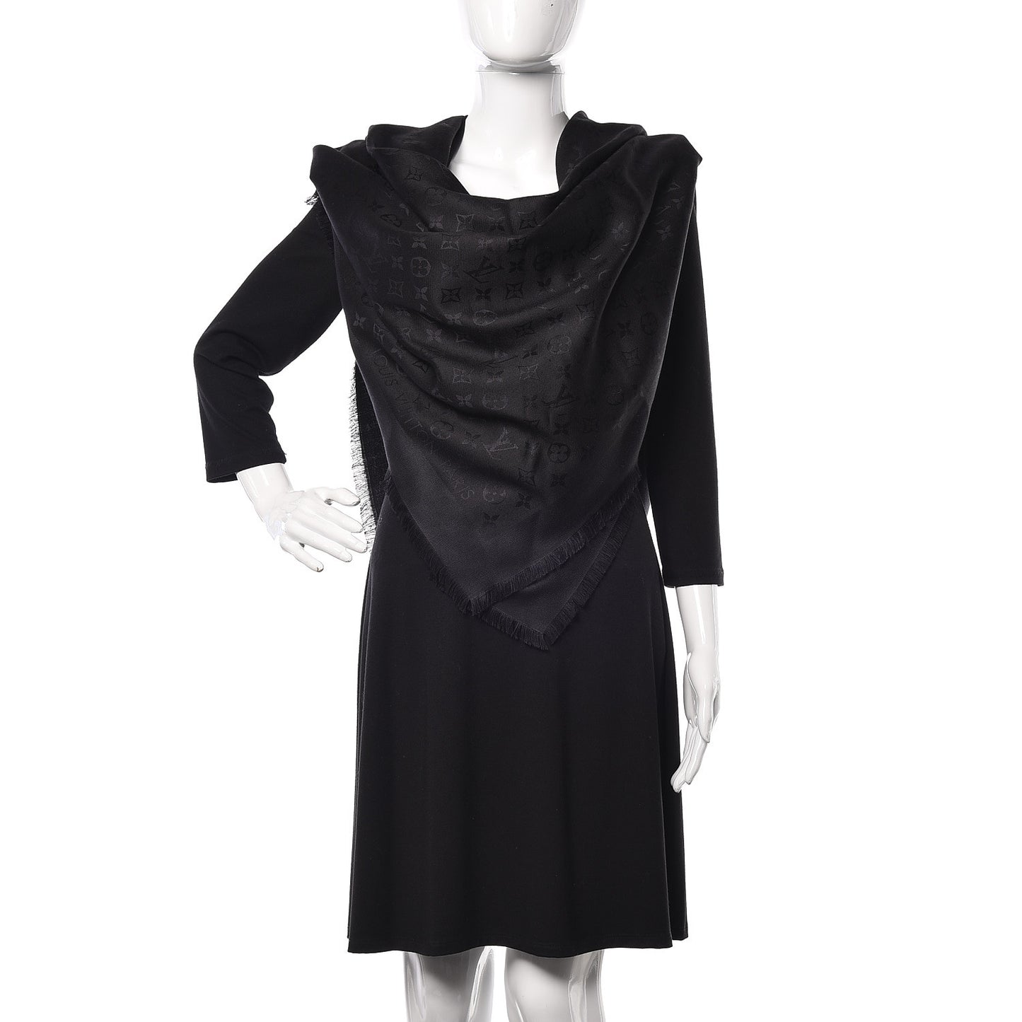 Silk Wool Monogram Shawl Black
