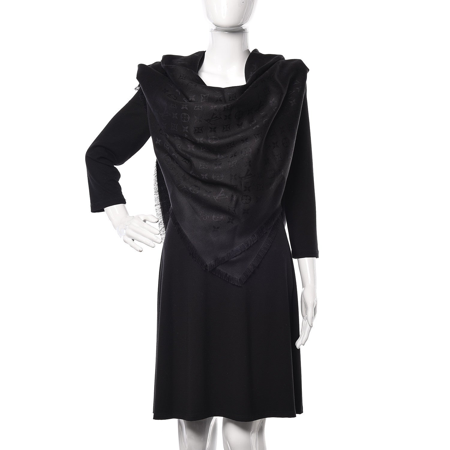 Louis Vuitton Silk Wool Monogram Shawl Black 2 of 5