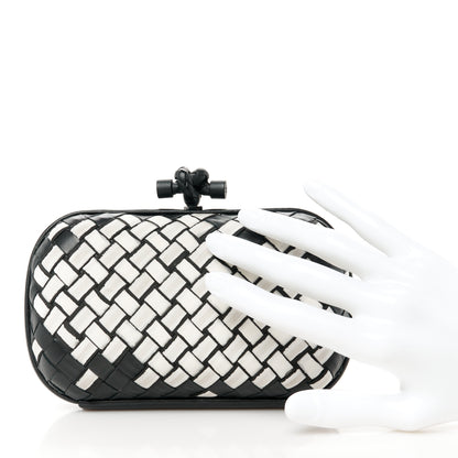 Bottega Veneta Nylon Nappa Intrecciato Knot Clutch Black White 2 of 7