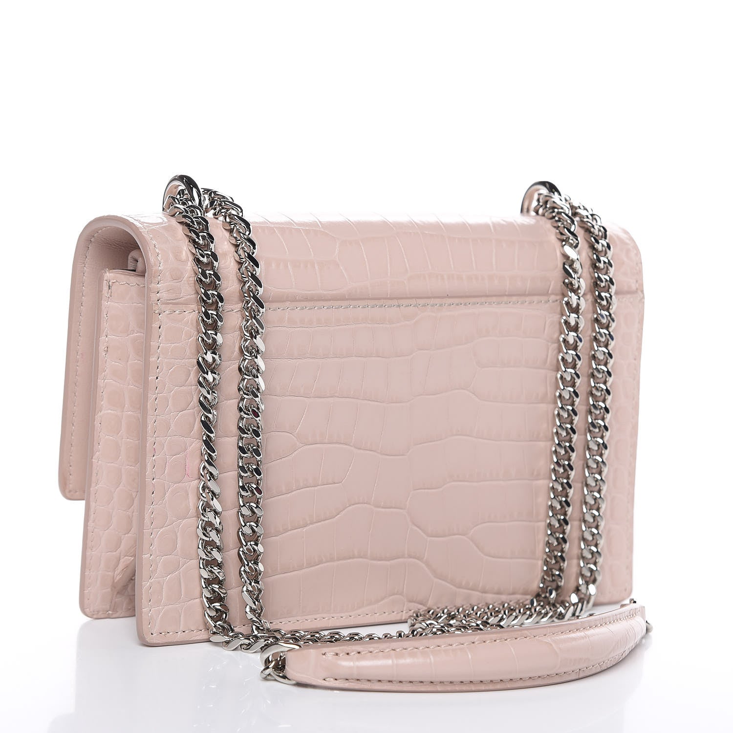 Saint Laurent Calfskin Crocodile Embossed Monogram Sunset Chain Wallet Soft Nude 3 of 9