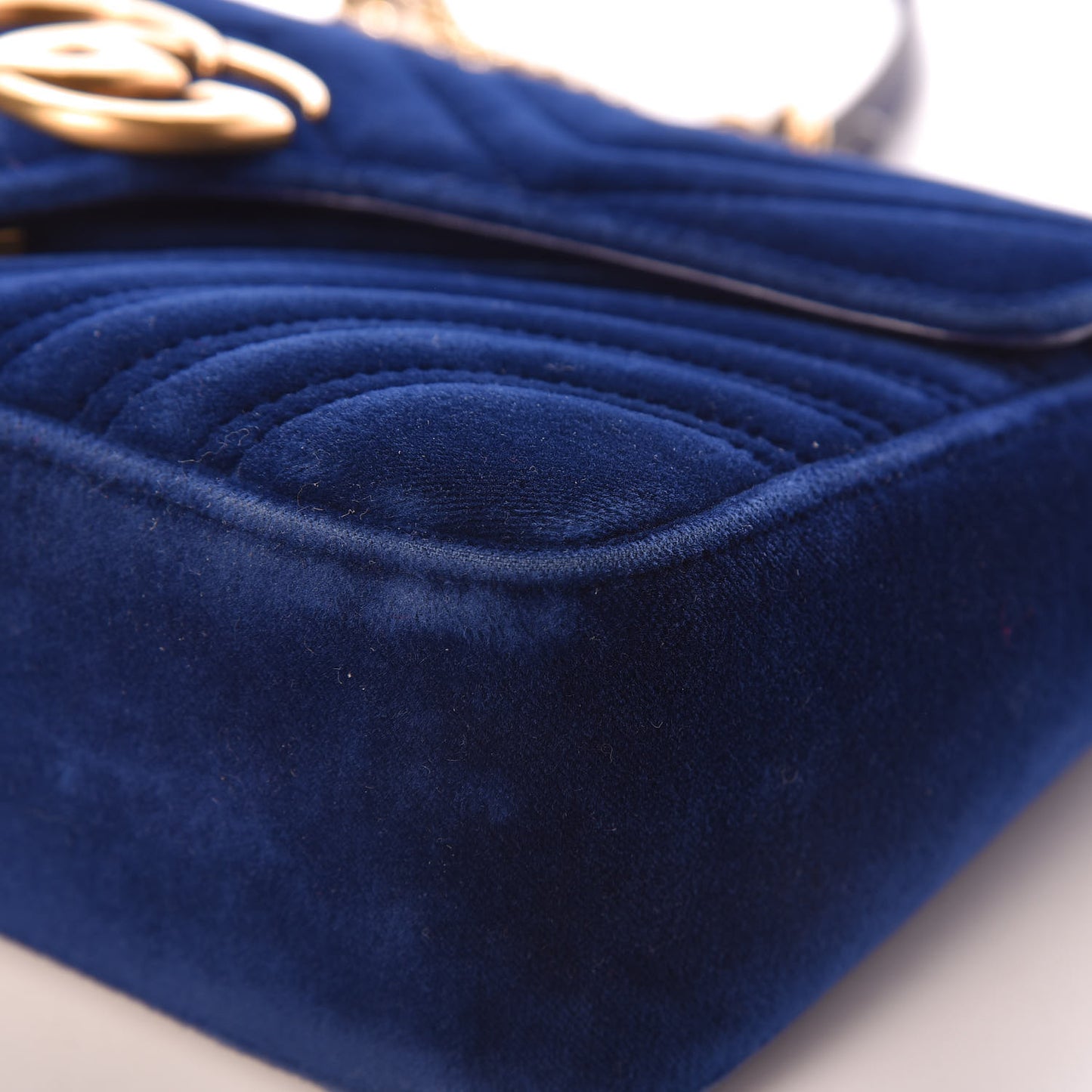 Velvet Matelasse Small GG Marmont Shoulder Bag Cobalt Blue