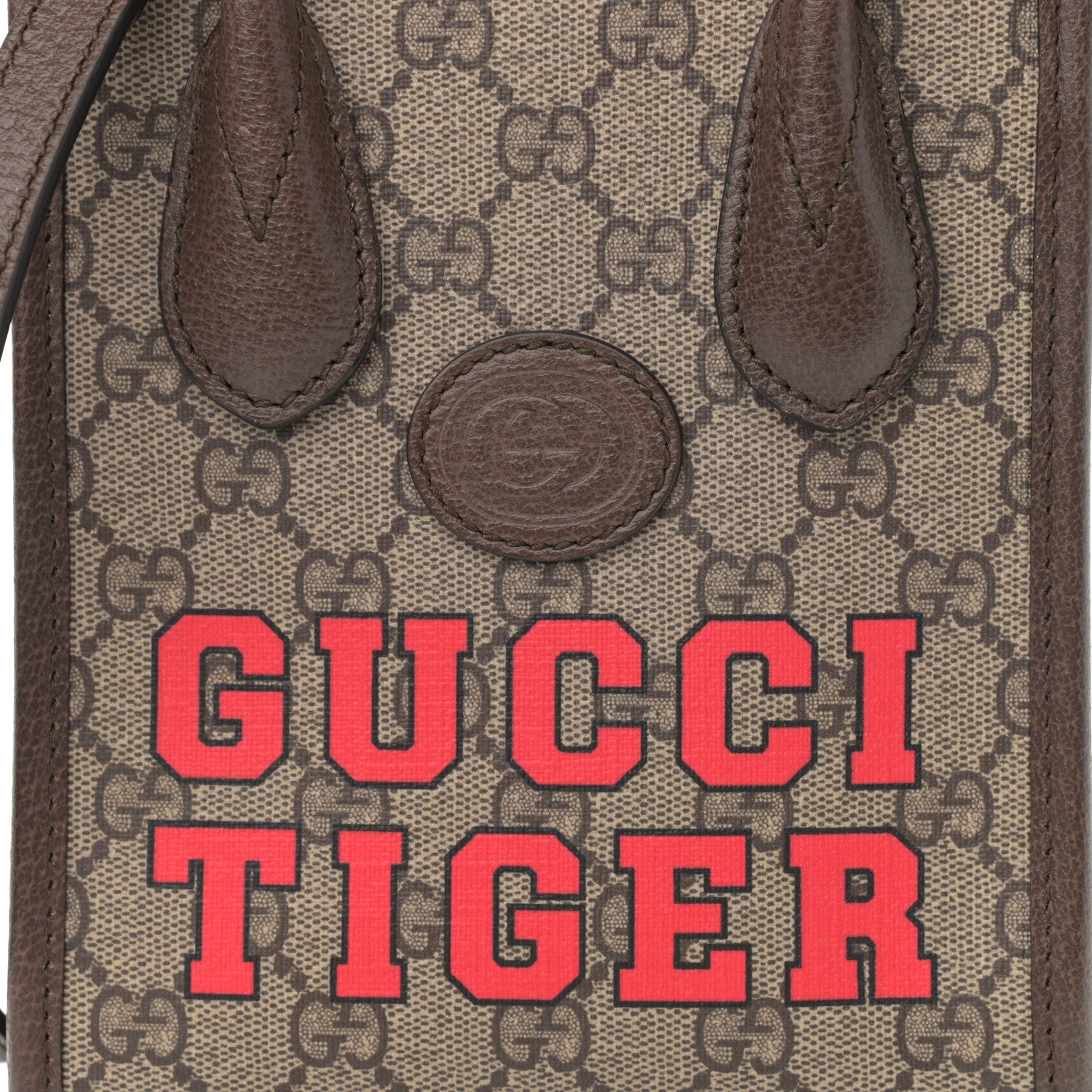 Gucci GG Supreme Monogram Textured Dollar Calfskin Web Gucci Tiger Mini Retro Interlocking G Tote Bag Beige Ebony Live Red New Shamarock New Acero 8 of 11