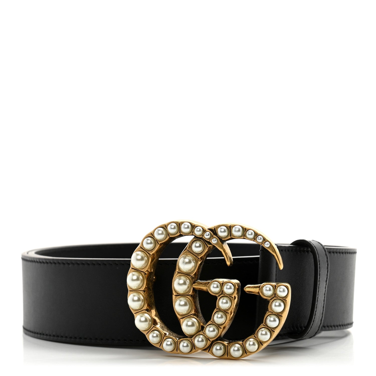 Gucci Moon Calfskin Pearl Double G 40mm Belt 90 36 Black Cream 1 of 8