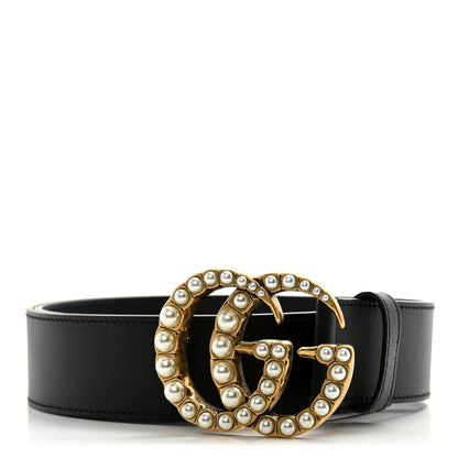 Gucci Moon Calfskin Pearl Double G 40mm Belt 90 36 Black Cream 1 of 8