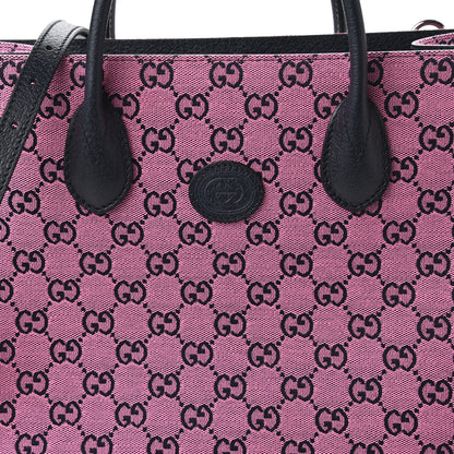 Gucci Monogram Multicolor Textured Dollar Calfskin Small Retro Interlocking G Tote Bag Pink Blue 10 of 10
