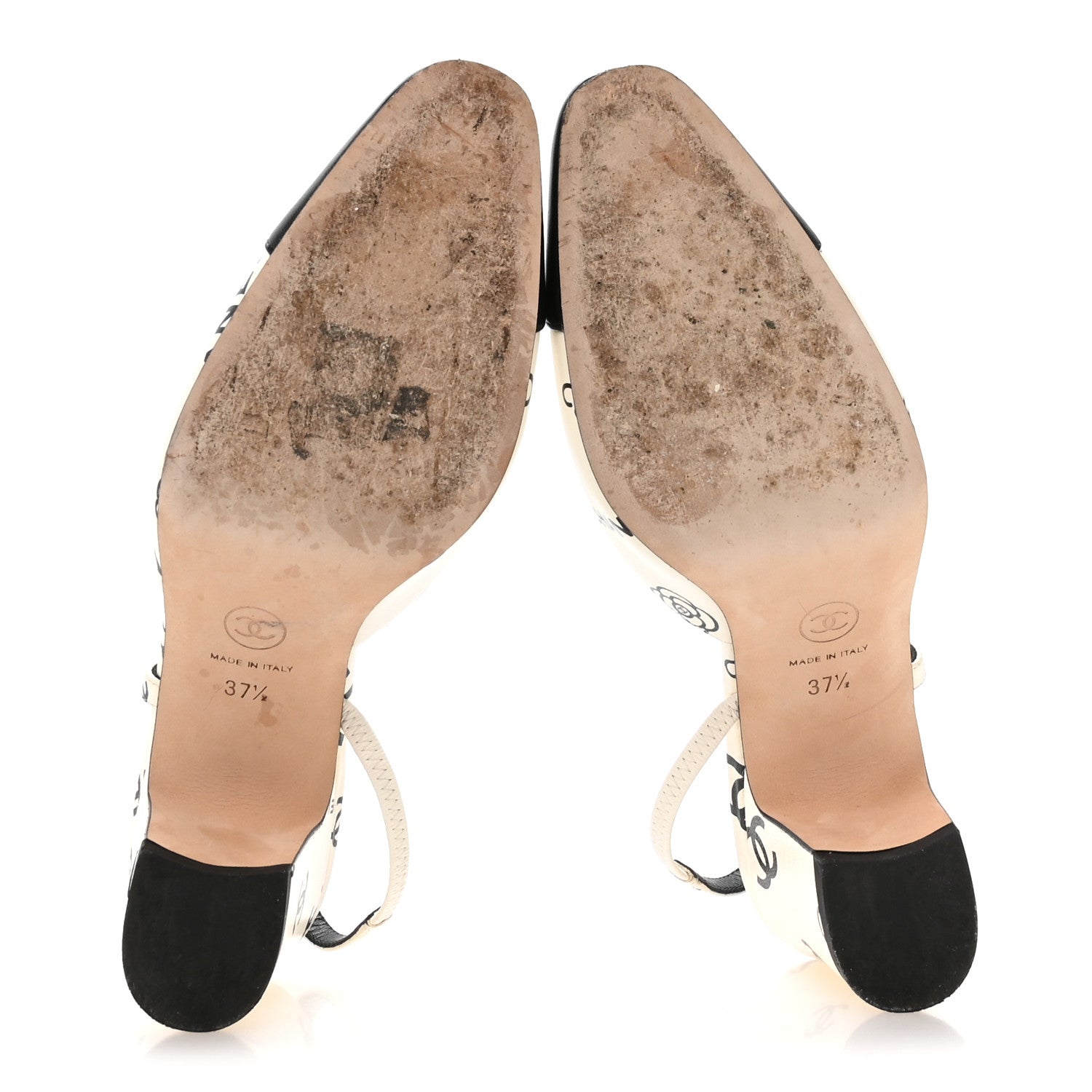 Chanel Printed Lambskin Cap Toe CC Slingback Pumps 37.5 Black White 6 of 8