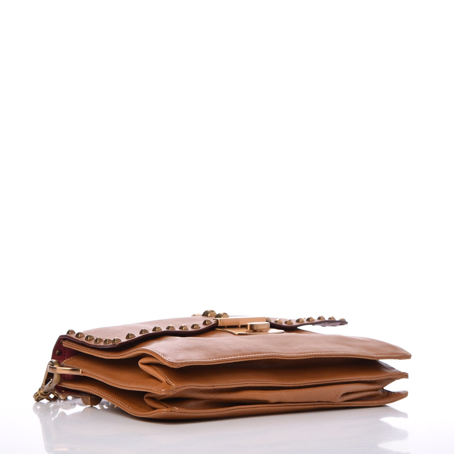 Prada Glace Calfskin Studded Detachable Chain Clutch Tan 4 of 8