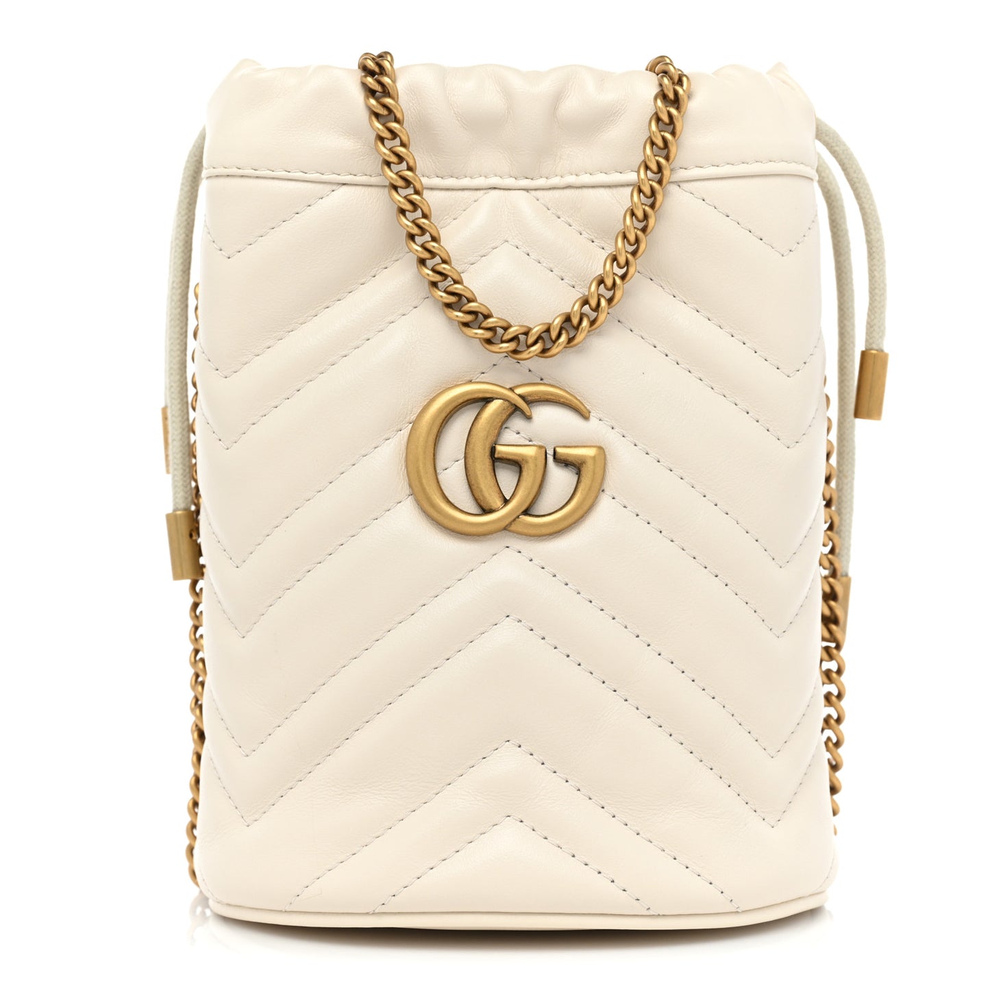 Calfskin Matelasse Mini GG Marmont 2.0 Bucket Bag White