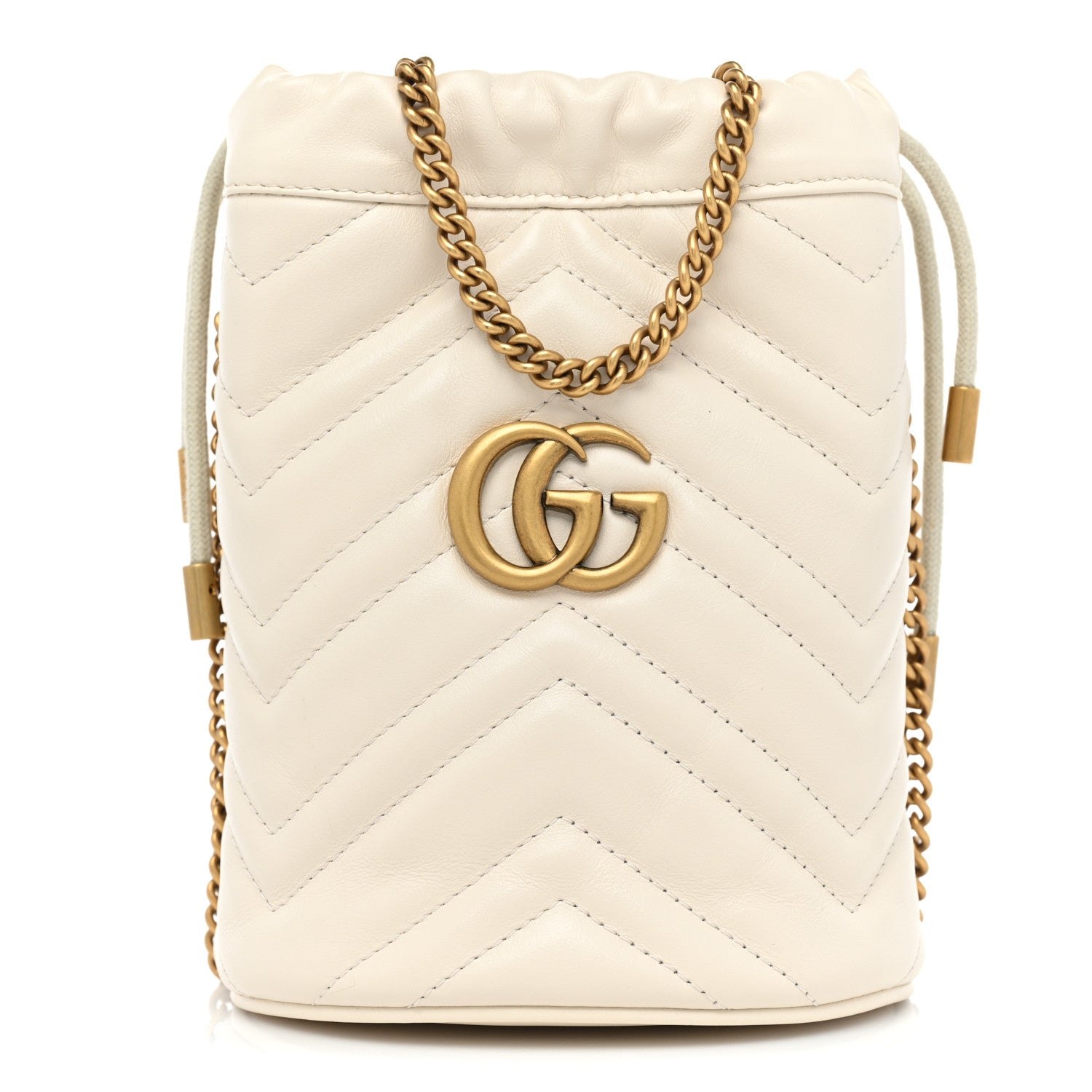 Gucci Calfskin Matelasse Mini GG Marmont 2.0 Bucket Bag White 1 of 10