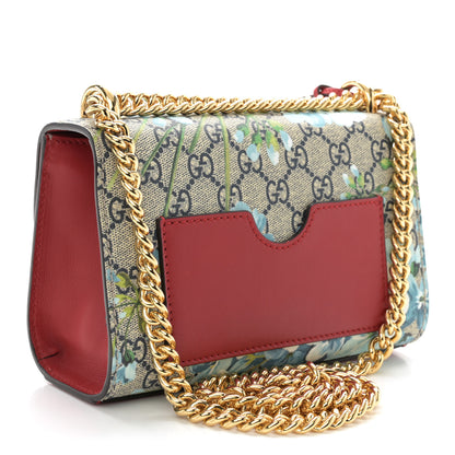 Gucci GG Supreme Monogram Blooms Small Padlock Shoulder Bag Beige Blue Navy Hibiscus Red 3 of 12