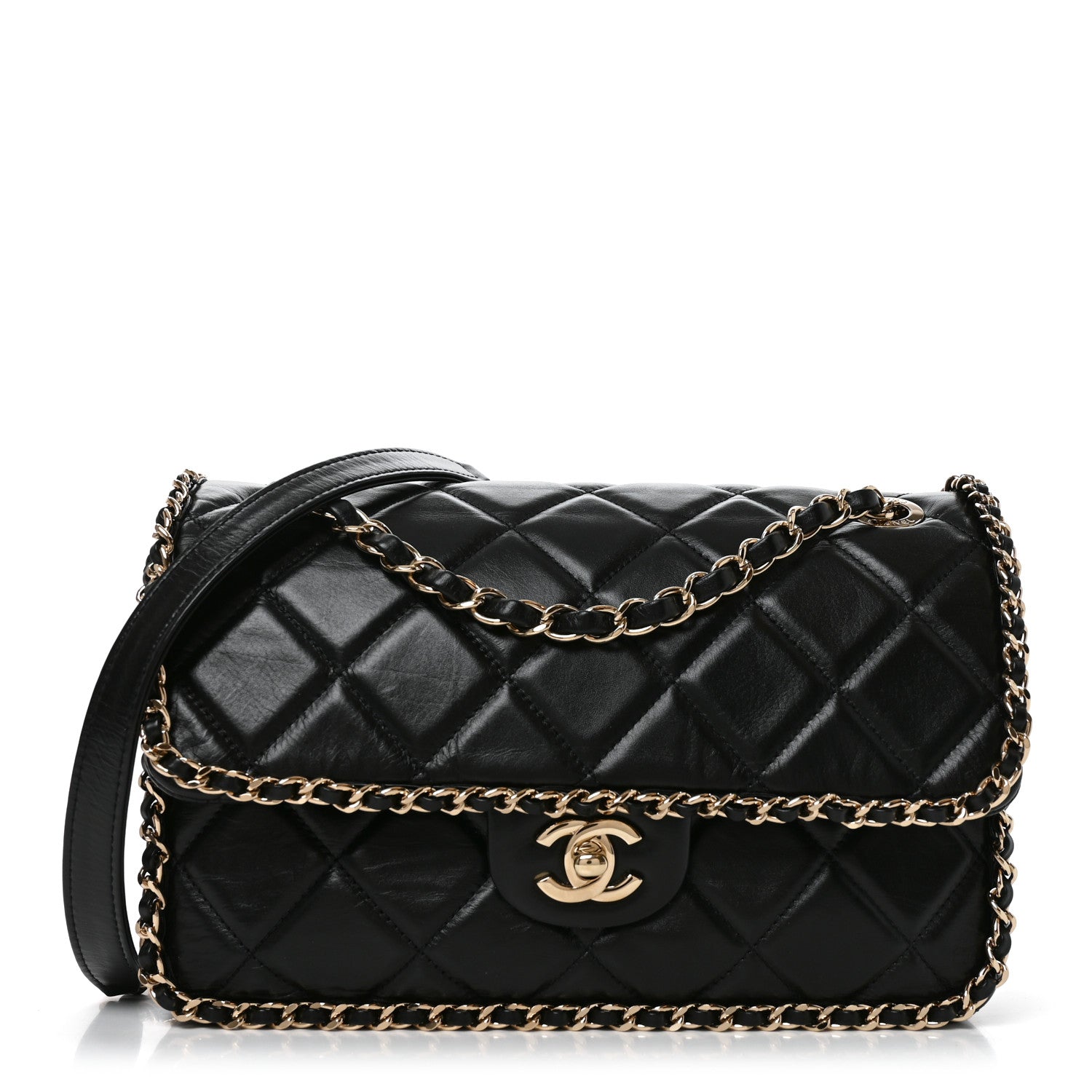 Chanel Crumpled Calfskin Medium Chain All Over Flap Black 1 of 10