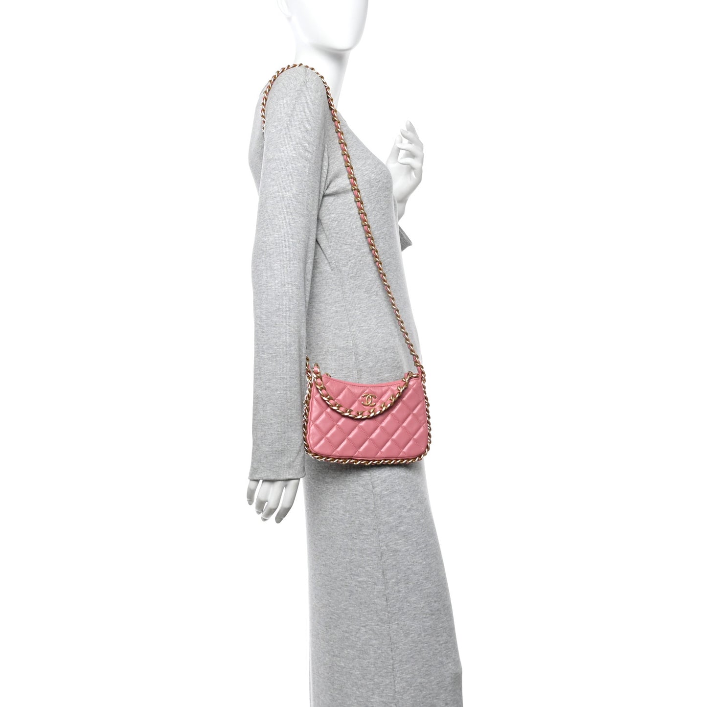 Lambskin Quilted Chain Around Top Handle Mini Bag Pink