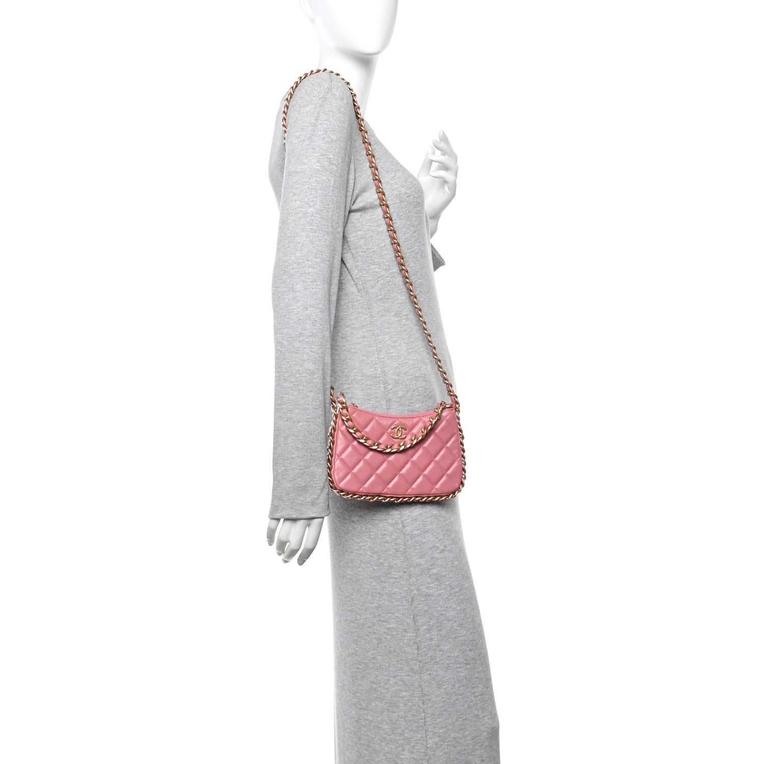 Chanel Lambskin Quilted Chain Around Top Handle Mini Bag Pink 2 of 11