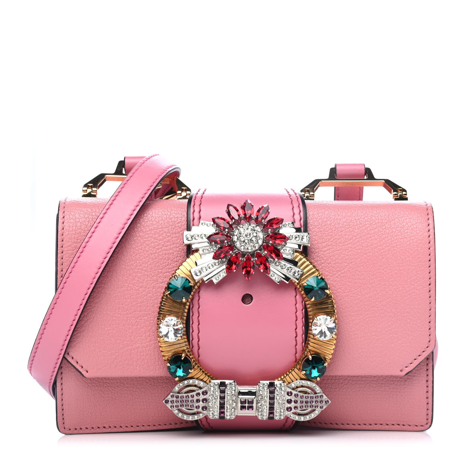 Miu Miu Goatskin Madras Soft Calfskin Crystal Embellished Shoulder Bag Orchidea 1 of 4