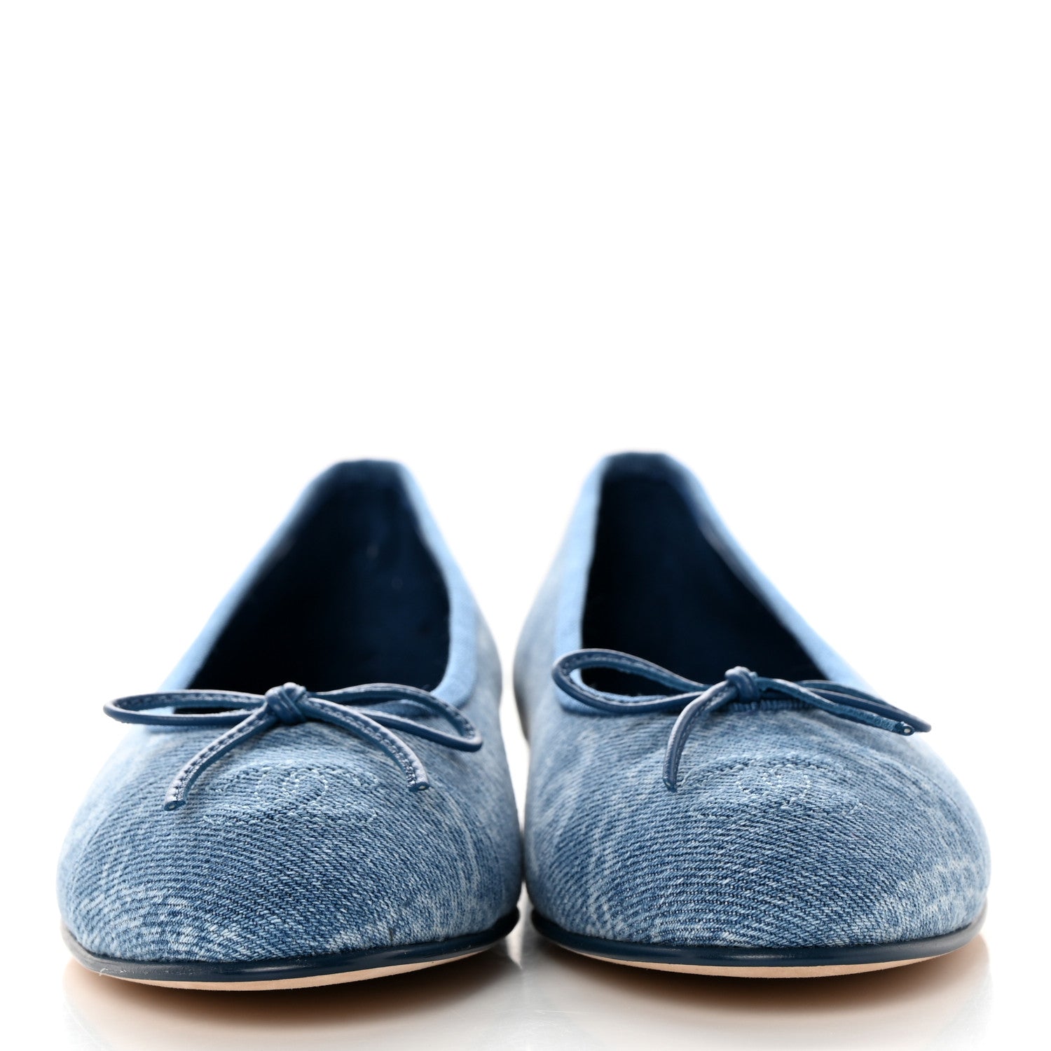 Chanel Denim Printed CC Cap Toe Ballerina Flats 36.5 Light Blue White 2 of 9