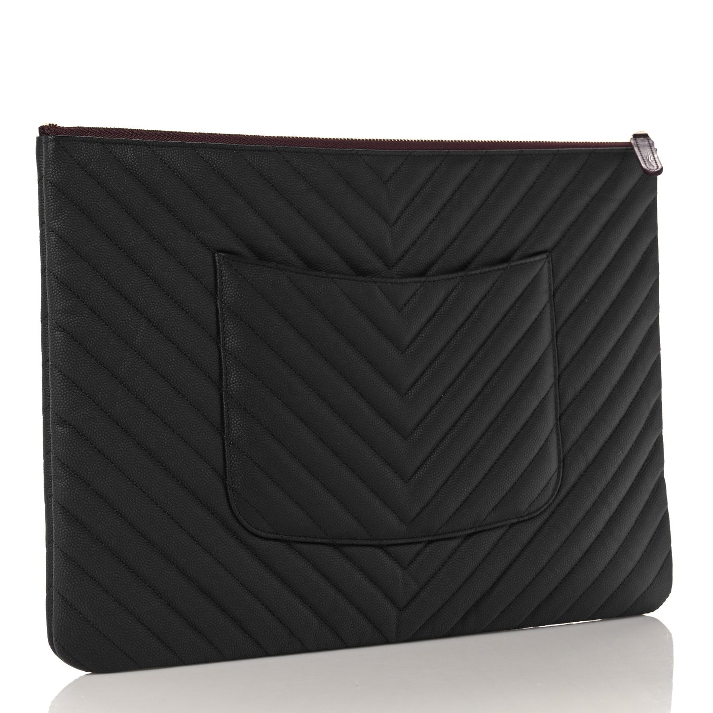 Caviar Flat Chevron Quilted Large Cosmetic Case Black