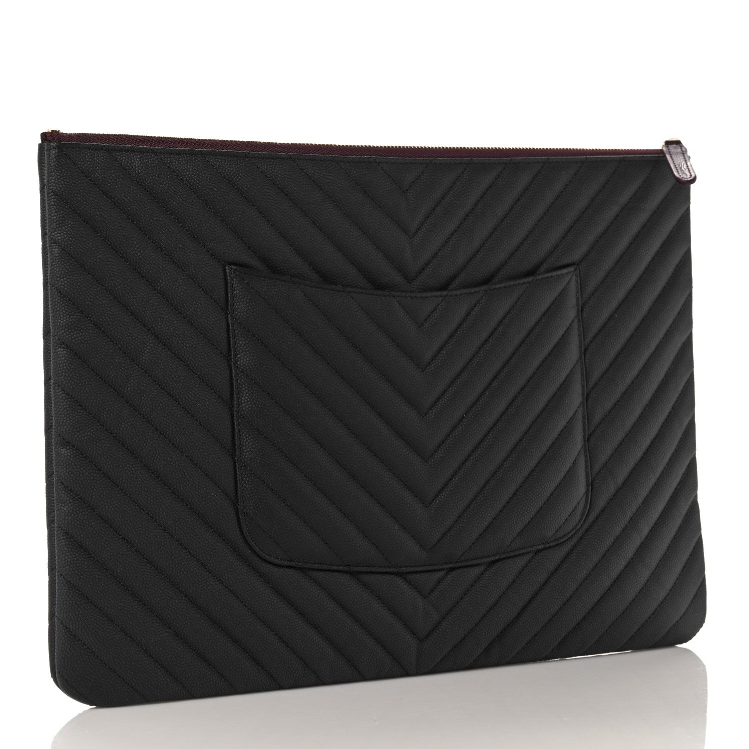 Chanel Caviar Flat Chevron Quilted Large Cosmetic Case Black 3 of 10