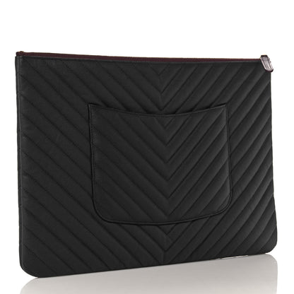 Chanel Caviar Flat Chevron Quilted Large Cosmetic Case Black 3 of 10