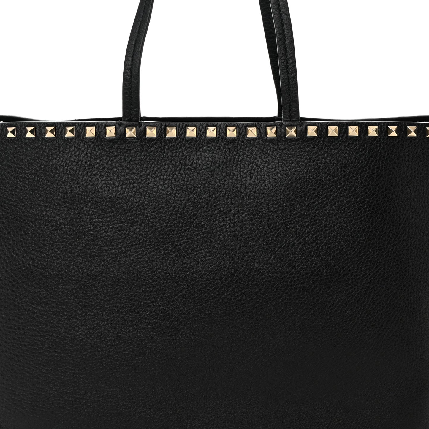 Grained Calfskin Rockstud Shoulder Tote Black
