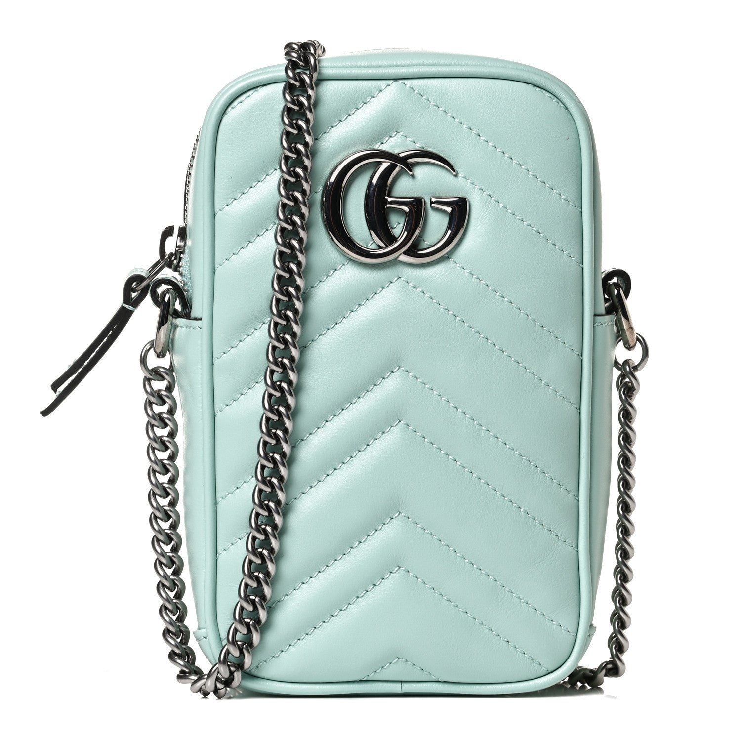 Gucci Calfskin Matelasse Mini GG Marmont Crossbody Bag Water Green 1 of 12