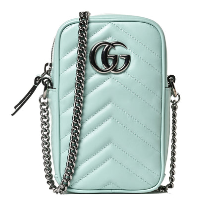 Gucci Calfskin Matelasse Mini GG Marmont Crossbody Bag Water Green 1 of 12