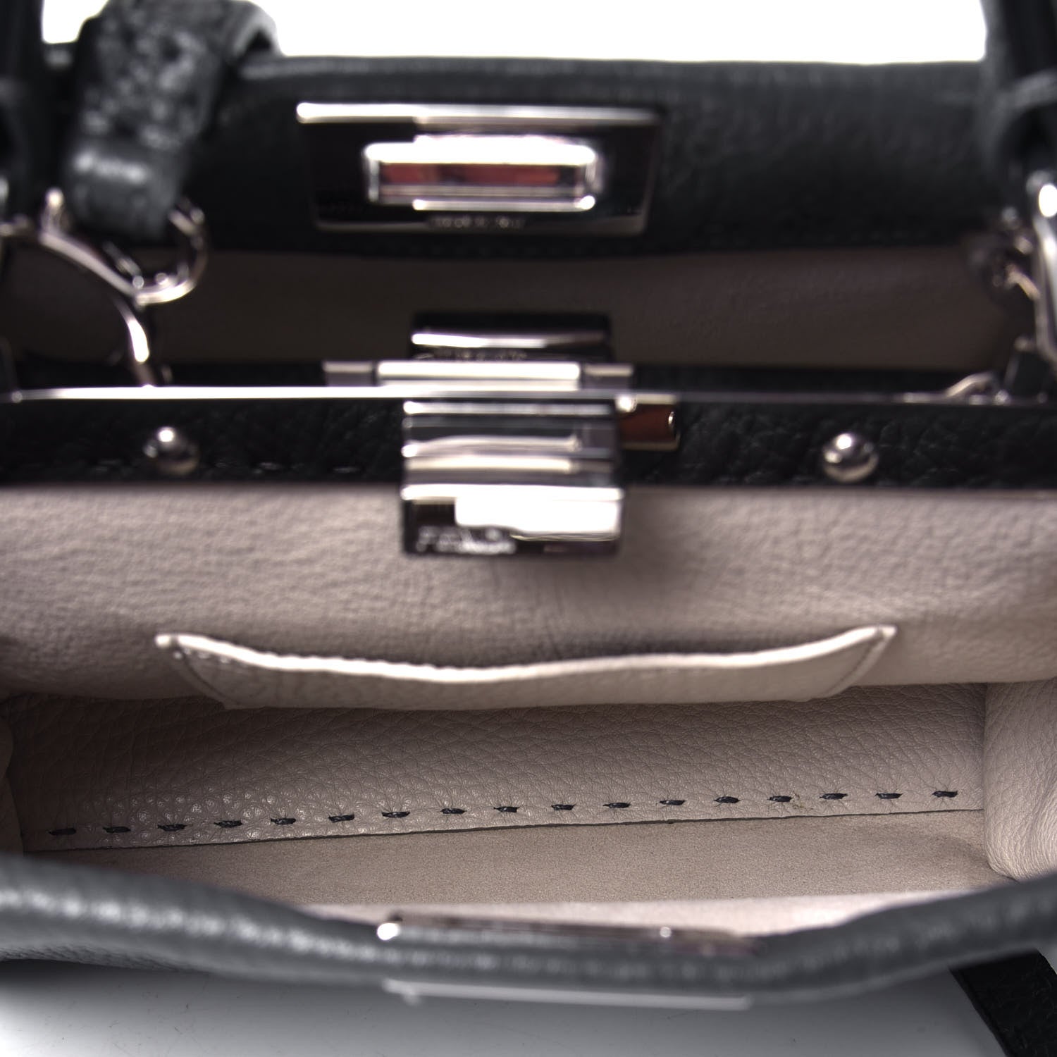 Fendi Cuoio Romano Selleria Bi-Color Mini Peekaboo Iconic Satchel Asfalto Latte 4 of 4