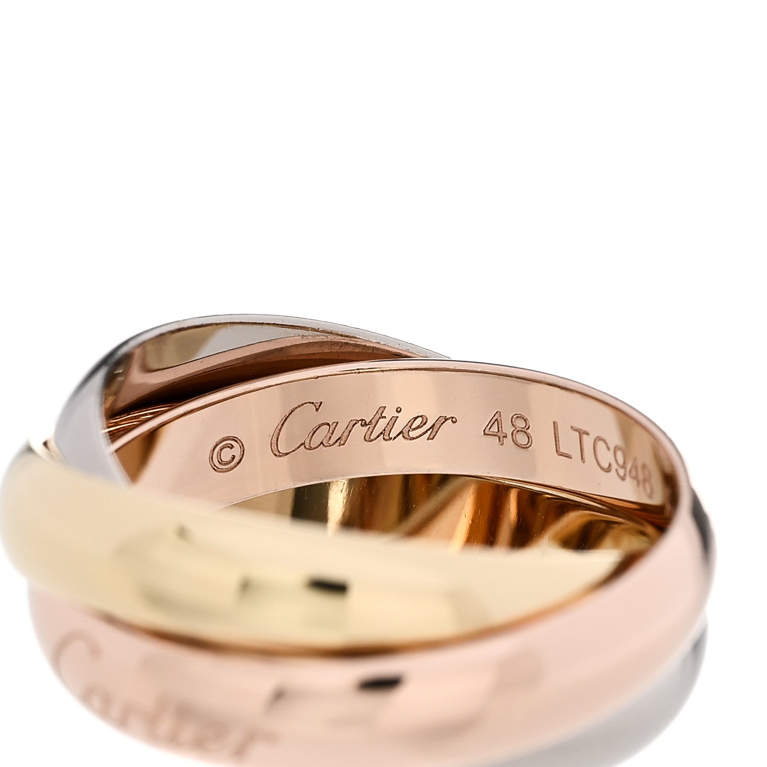 Cartier 18K Pink Yellow White Gold Classic Trinity Ring 48 4.5 4 of 6
