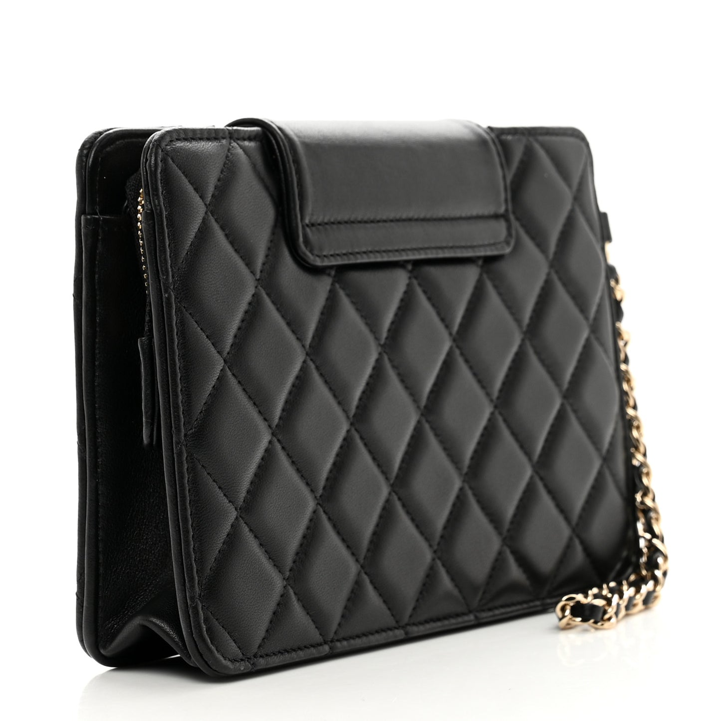 Lambskin Quilted CC Pouch Wristlet Black