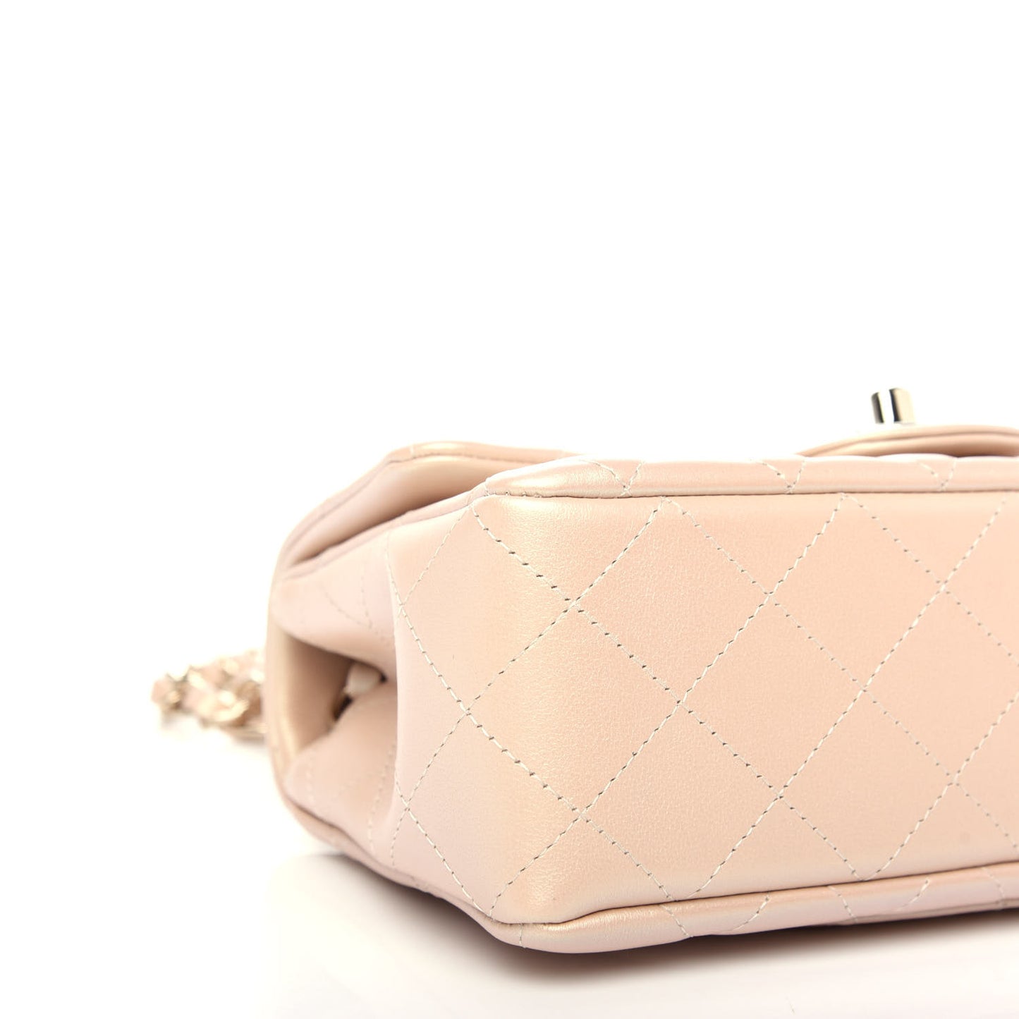 Iridescent Calfskin Quilted Mini Rectangular Flap Beige