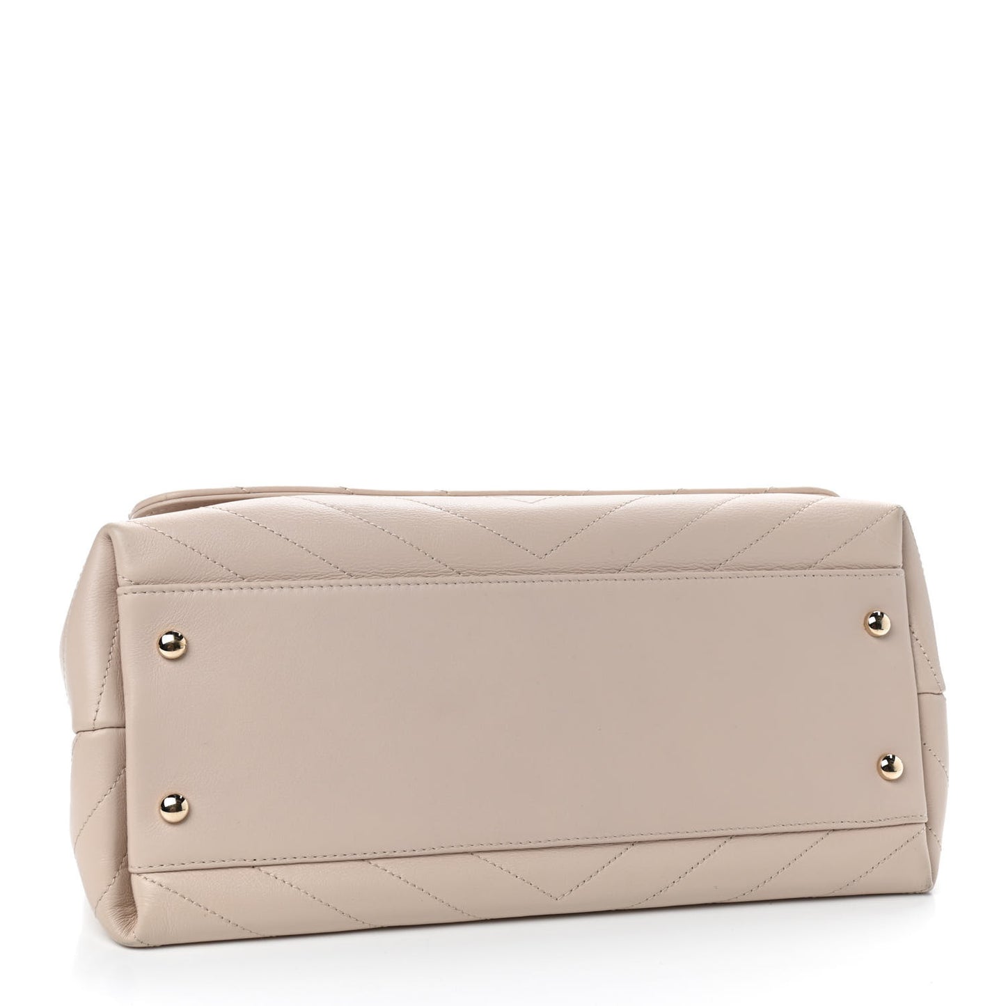Grained Calfskin Stitched Medium Chevron Chic Top Handle Flap Beige