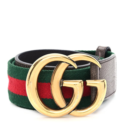 Gucci Nylon Textured Dollar Calfskin Double G Web 40mm Belt 80 32 Green Red Dark Cocoa 1 of 5