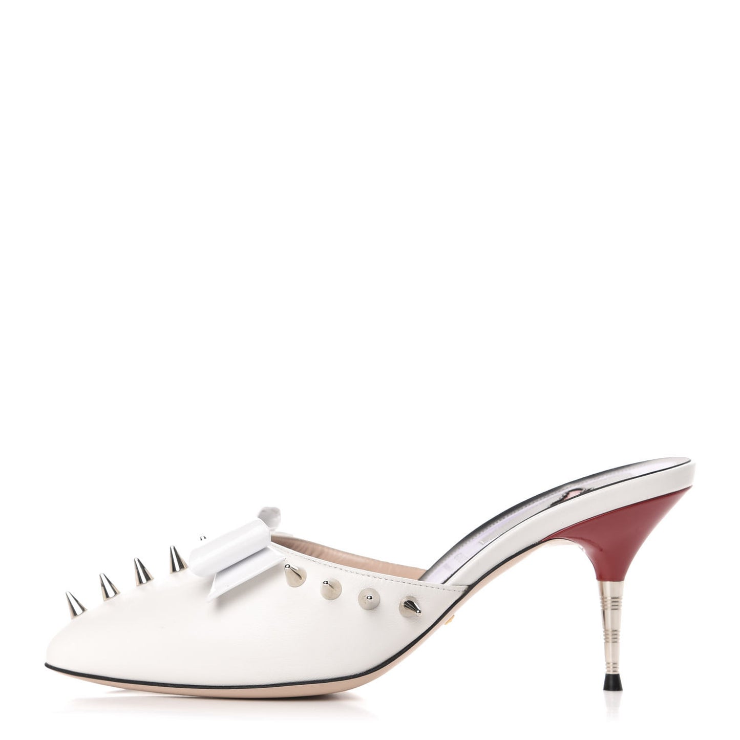 Patent GG Bow Sadie Spike Mid Heel Mules 39 White