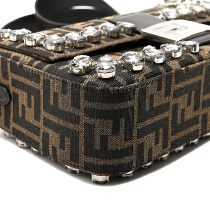 Fendi Fabric Jacquard FF 1974 Crystal Embellished Baguette Tobacco Moro Multicolor 9 of 10
