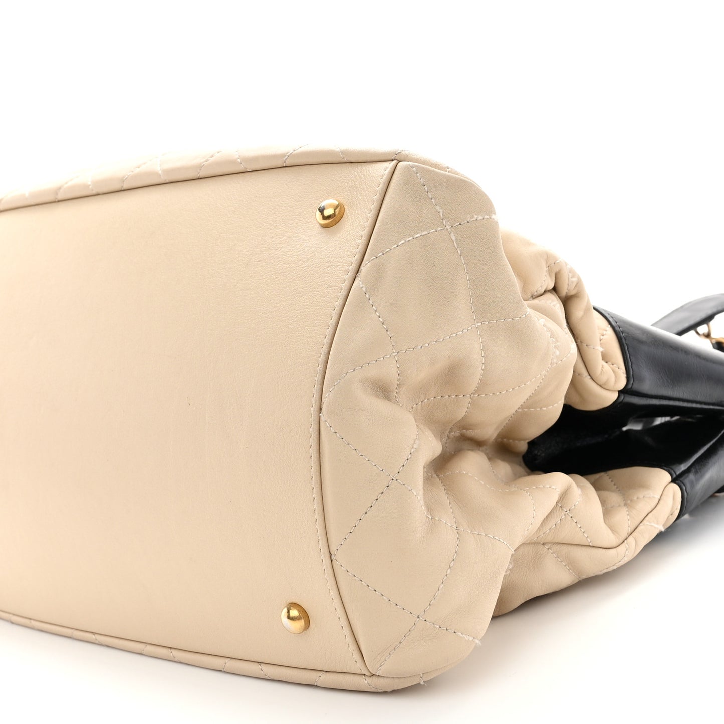 Calfskin Quilted In The Mix Shopping Tote Beige Black