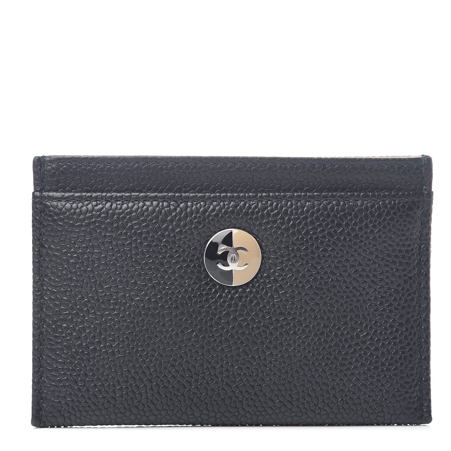 Calfskin CC Button Card Holder Black