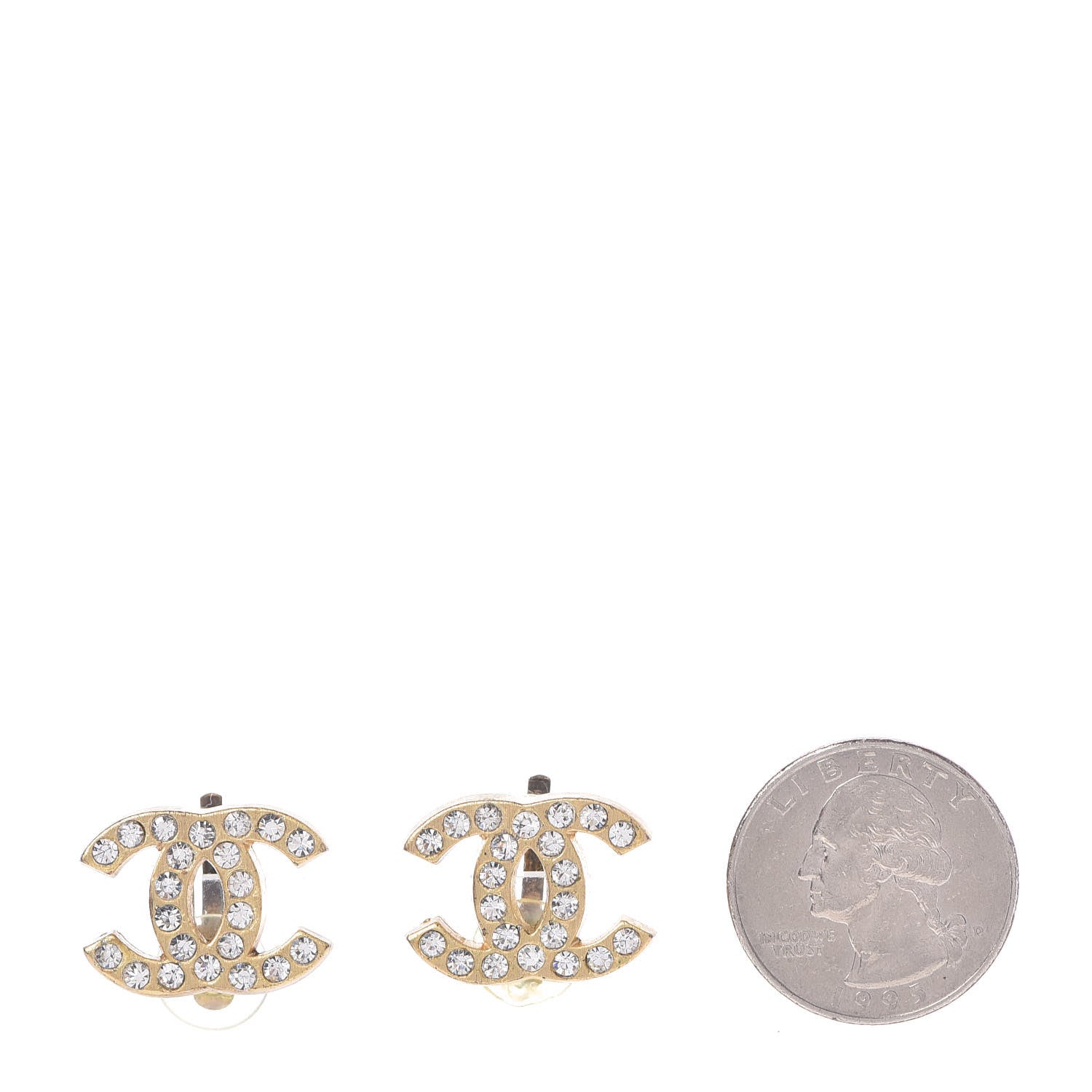 Chanel CC Crystal Clip On Earrings Gold 2 of 4