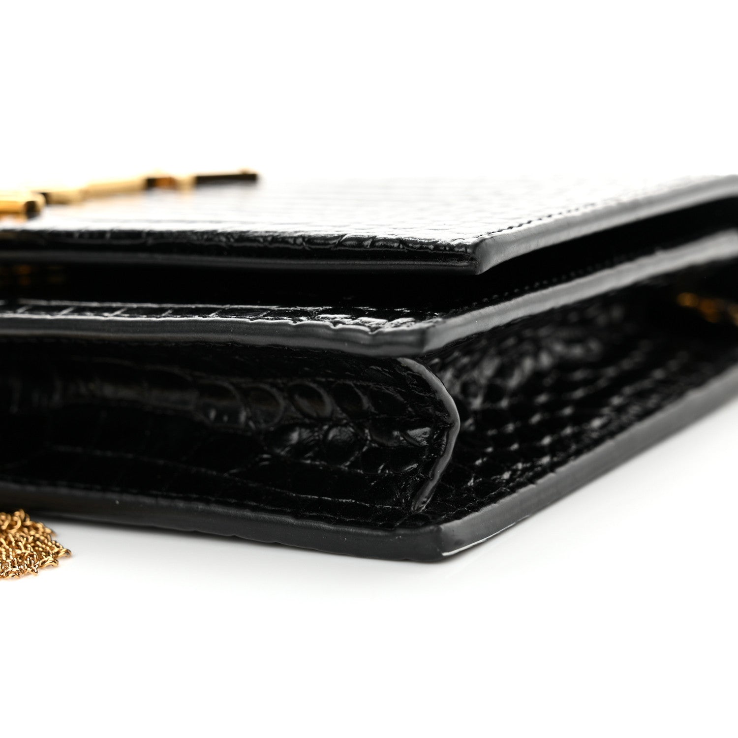 Saint Laurent Calfskin Crocodile Embossed Kate Monogram Tassel Chain Wallet Black 9 of 12