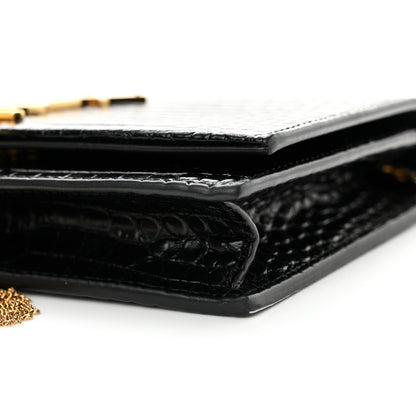 Saint Laurent Calfskin Crocodile Embossed Kate Monogram Tassel Chain Wallet Black 9 of 12