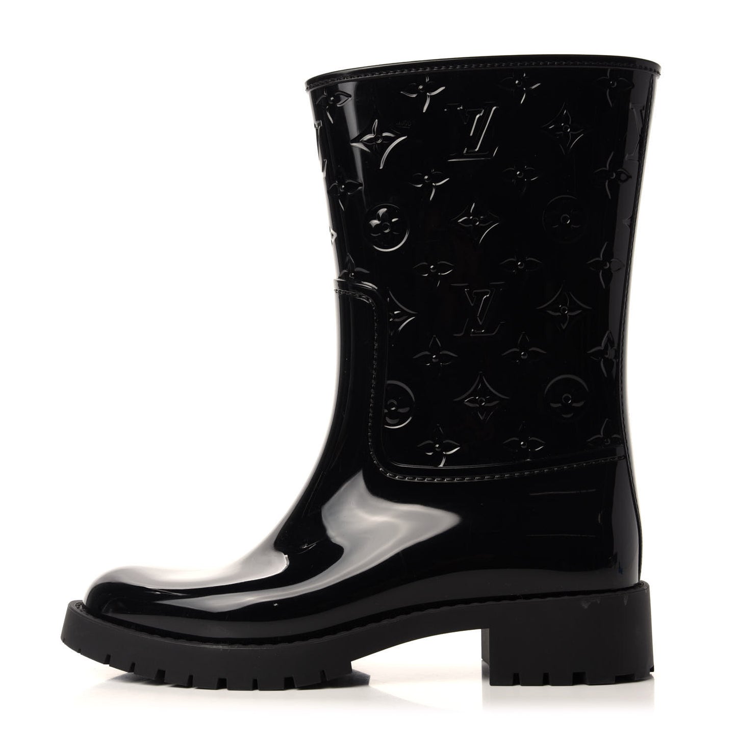 Rubber Embossed Monogram Drops Flat Half Boots 39 Black